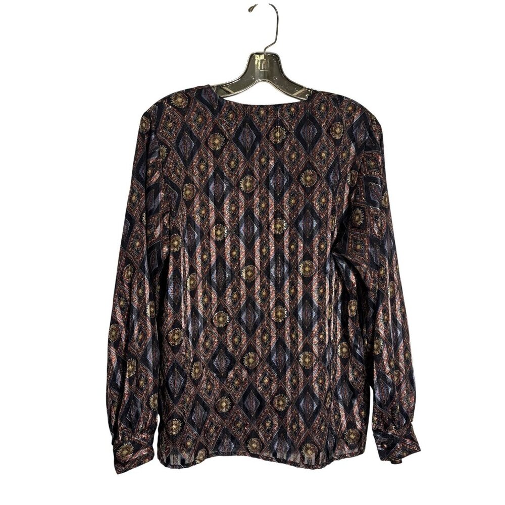 Vintage Yves St. Clair Button-Up Blouse Diamond Print Long Sleeve Size 10 - Picture 2 of 12